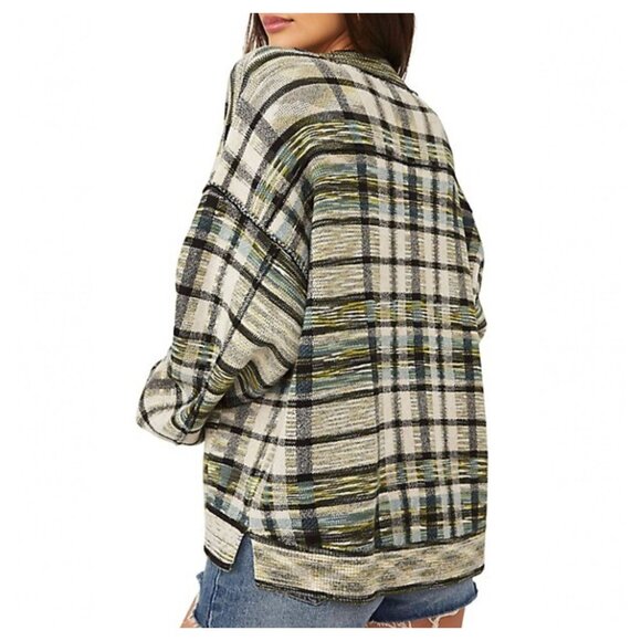 FREE PEOPLE Mcgregor Plaid Cardigan in Green Tea - Picture 2 of 9